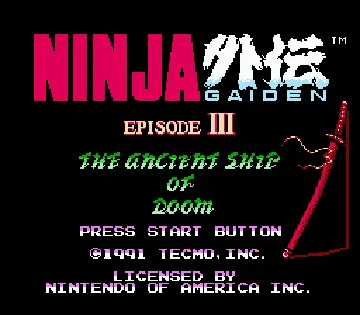 Ninja Gaiden III - The Ancient Ship of Doom (USA) (Beta) screen shot title